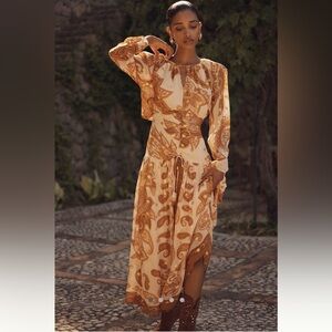 FARM Rio x Anthropologie Long Sleeve Jacquard Maxi Dress Large